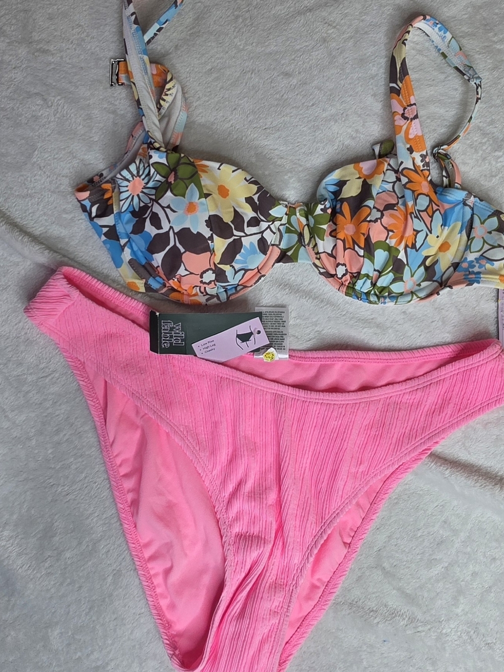 Wild Fable Women’s Floral Underwire Bikini Top with Pink Bikini Bottom